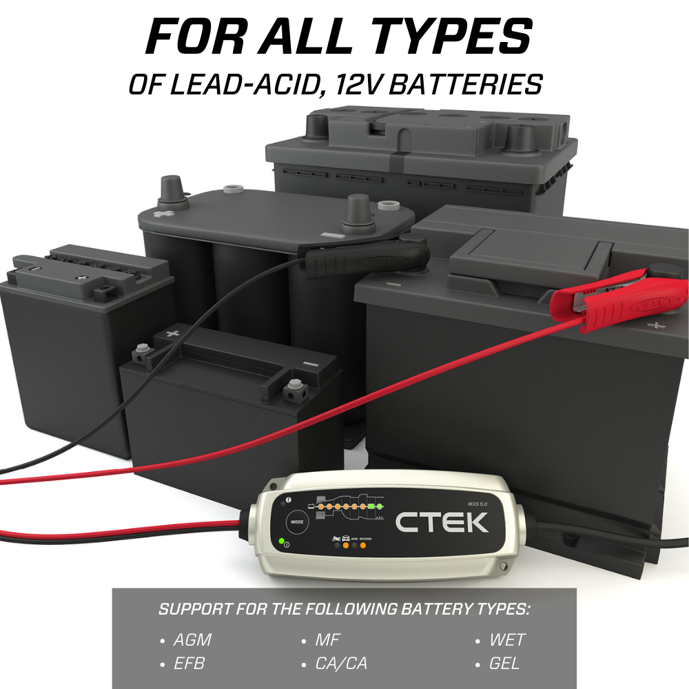 CTEK MXS 5.0 Battery Charger with Automatic Temperature Compensation and  CTEK 56-304 Comfort Connect Extension Cable, 2.5 m