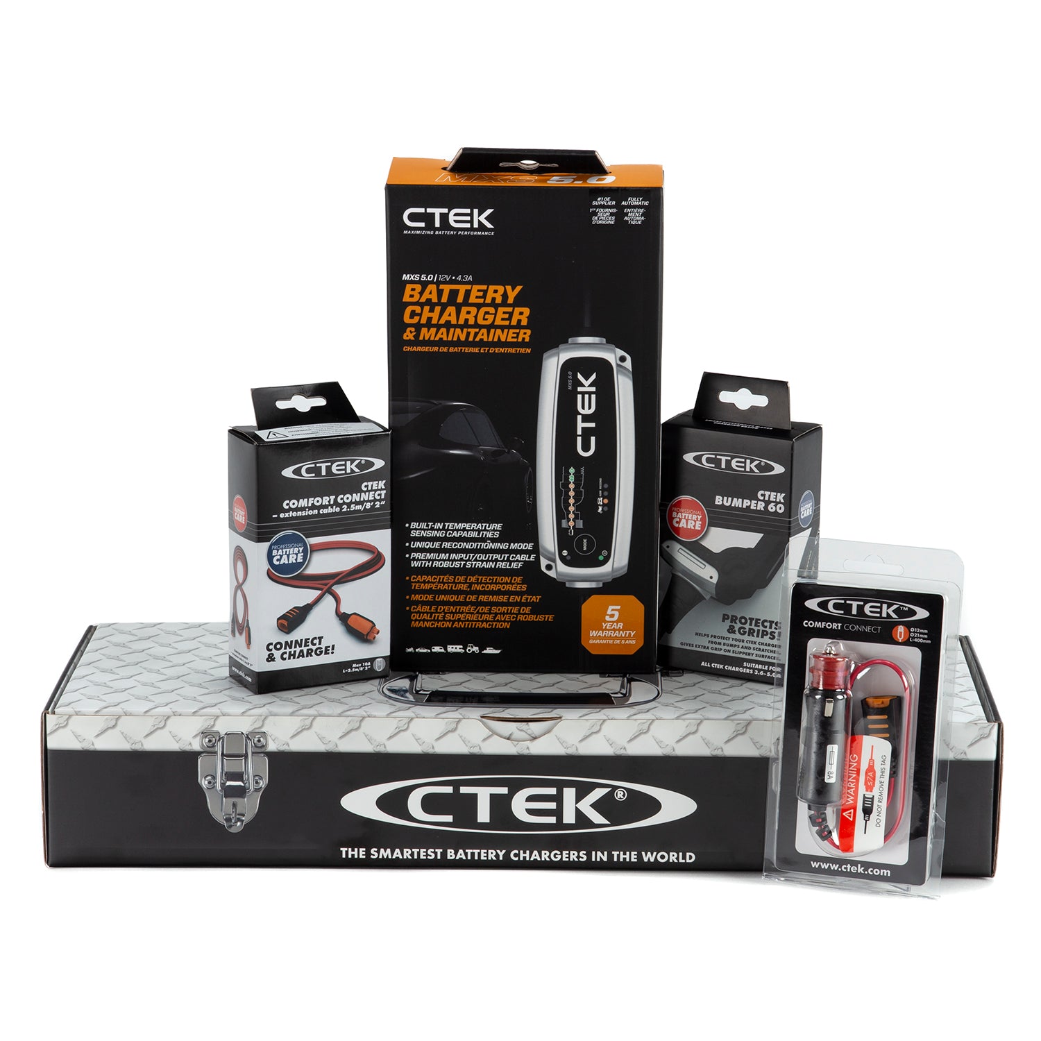 CTEK 40-206 MXS 5.0-12 Volt Battery Charger and Maintainer with 56-915  Black Bumper Accessory